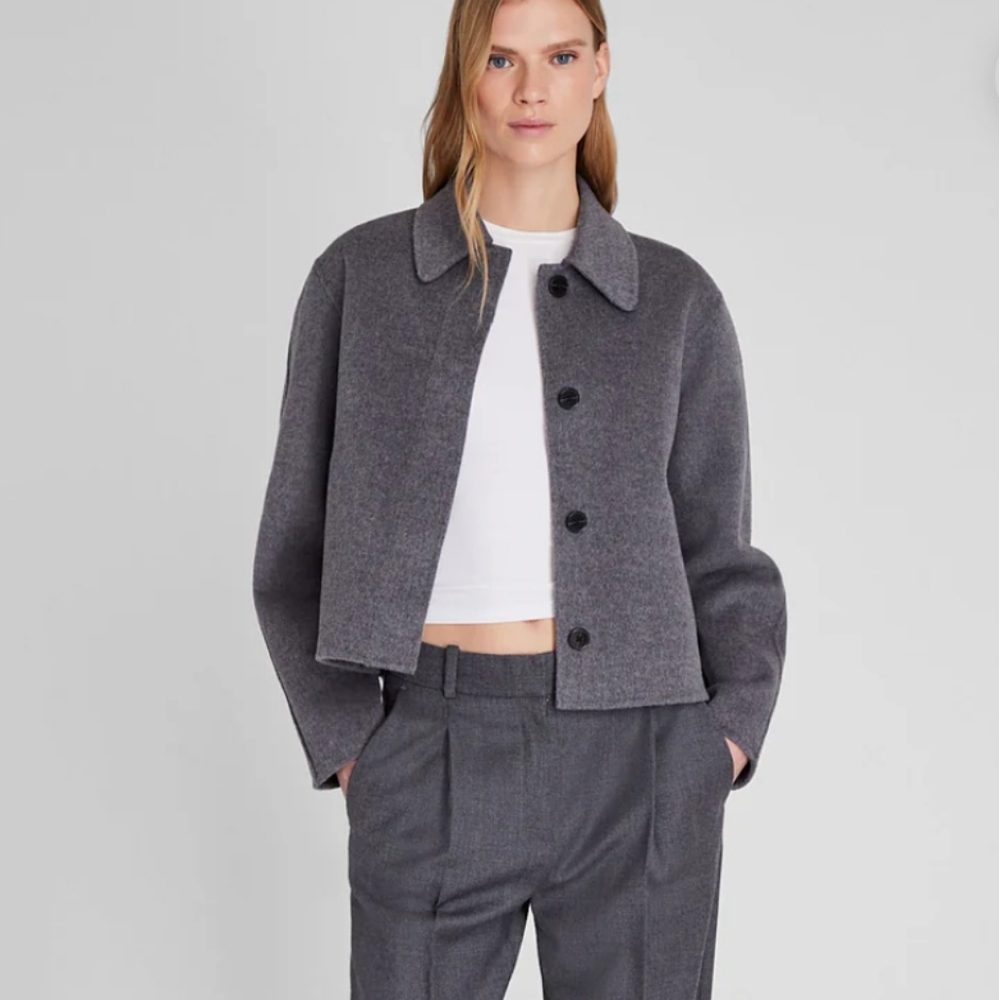 Club Monaco Grey Cropped Double-Faced Wool Blend Jacket Size Small